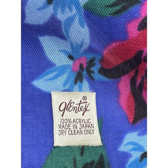 Vintage Glentex Scarf Floral Roses Acrylic Japan Handkerchief Hankie Fring Retro - Picture 4 of 8